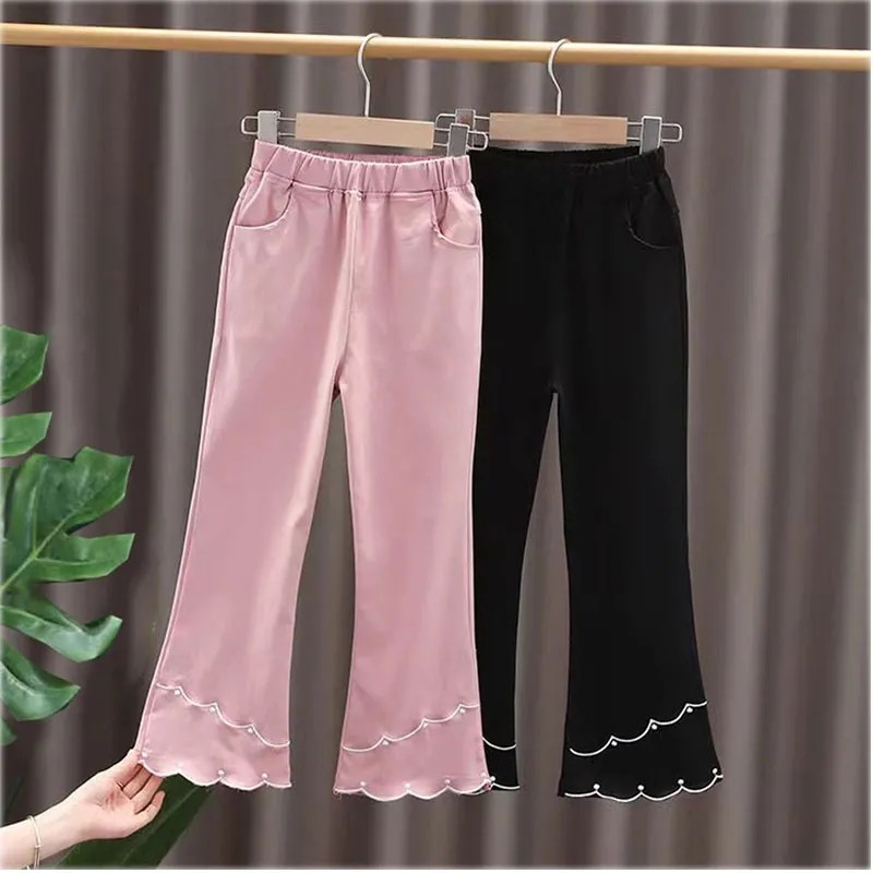 春秋ガールズフレアパンツ、子供用パンツ、アウター、2024年春新スタイル、スタイリッシュなプリンセススタイル学生カジュアルロングパンツ
