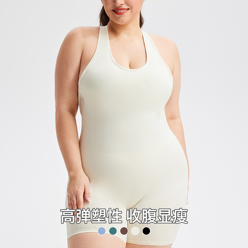 Plus-Size Yoga Jumpsuit for Women with Chest Pads, Summer Short Racerback Shorts, Sports Fitness Cycling Jumpsuit Plus-Size Yoga Jumpsuit for Women with Chest Pads, Summer Short Racerback Shorts, Sports Fitness Cycling Jumpsuit