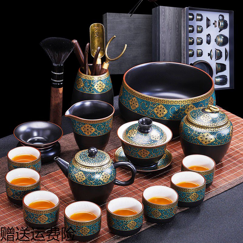Tea set set family simple tea making teapot Chinese retro room with reception small set tea kung fu tea cup set