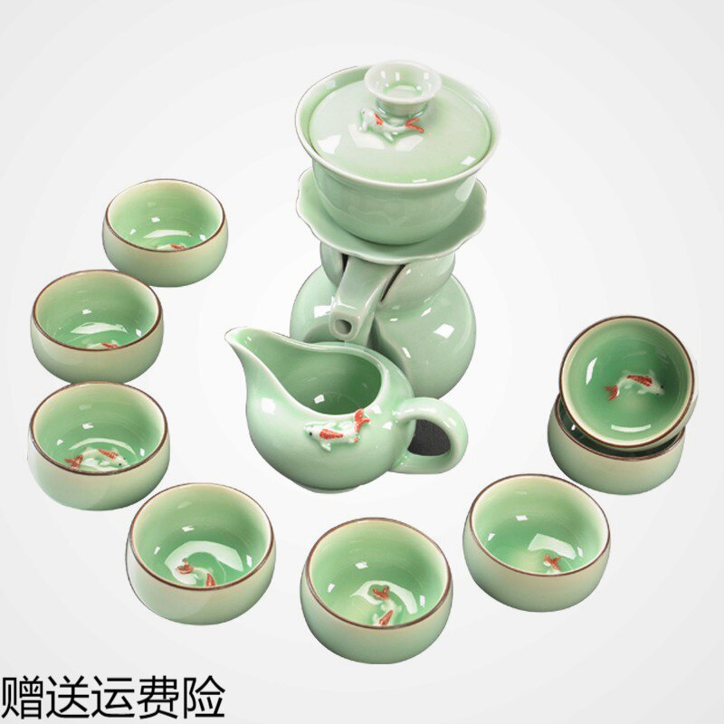 Creative semi-automatic tea ceramic kung teacup tea ceramic cup household simple teapot lazy anti-hot brewing tea