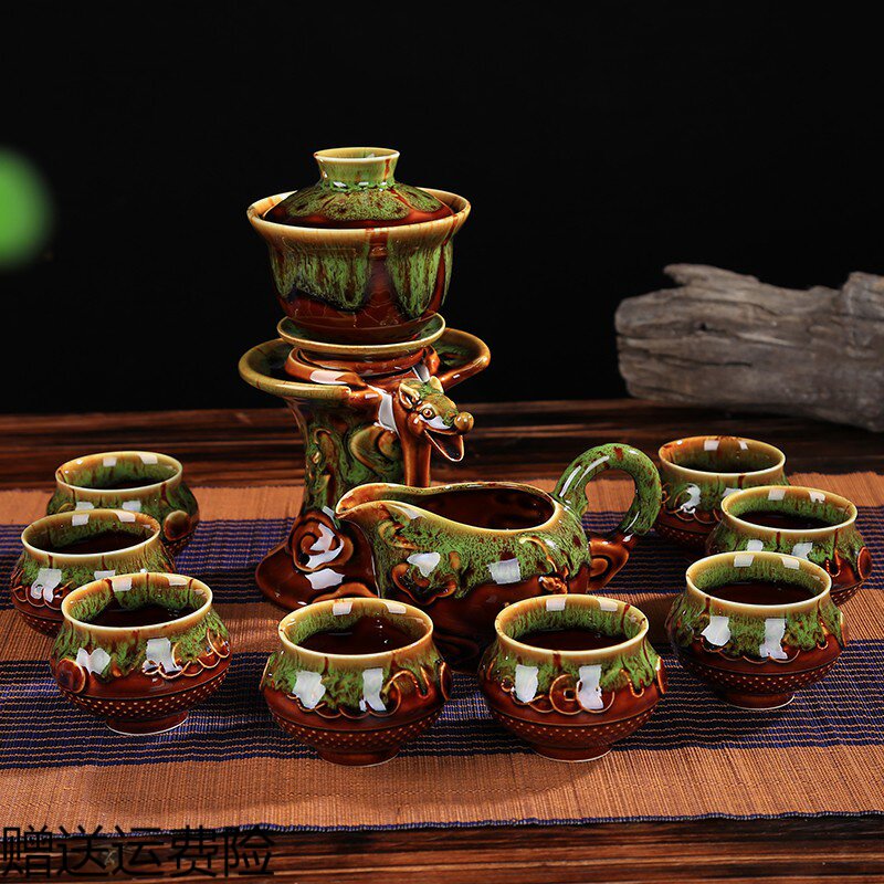 Kung fu tea set set family simple modern 6 retro grinding semi-automatic creative lazy tea maker gift box