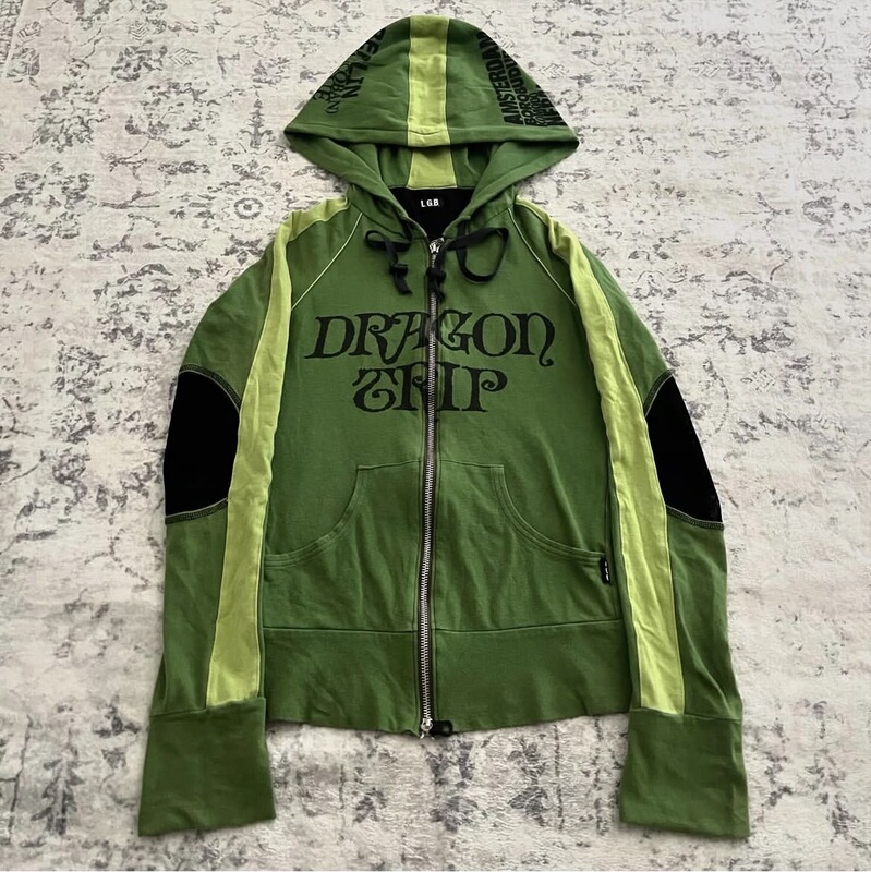 Exclusive Classic! Visual Style Independent Lgb "Dragontrip" Green Patchwork Zipper Jacket Exclusive Classic! Visual Style Independent Lgb "Dragontrip" Green Patchwork Zipper Jacket