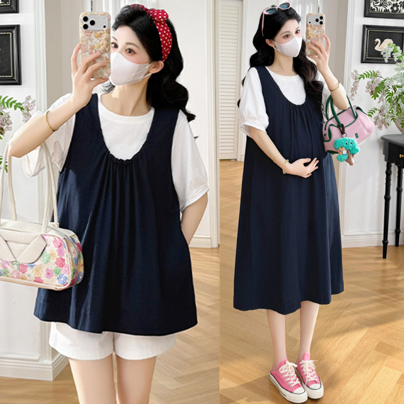 Maternity Tops, Summer Suits, New Style Belly-Covering Vests, Two-Piece Set That Doesn'T Show Pregnancy, Stylish Maternity Dresses