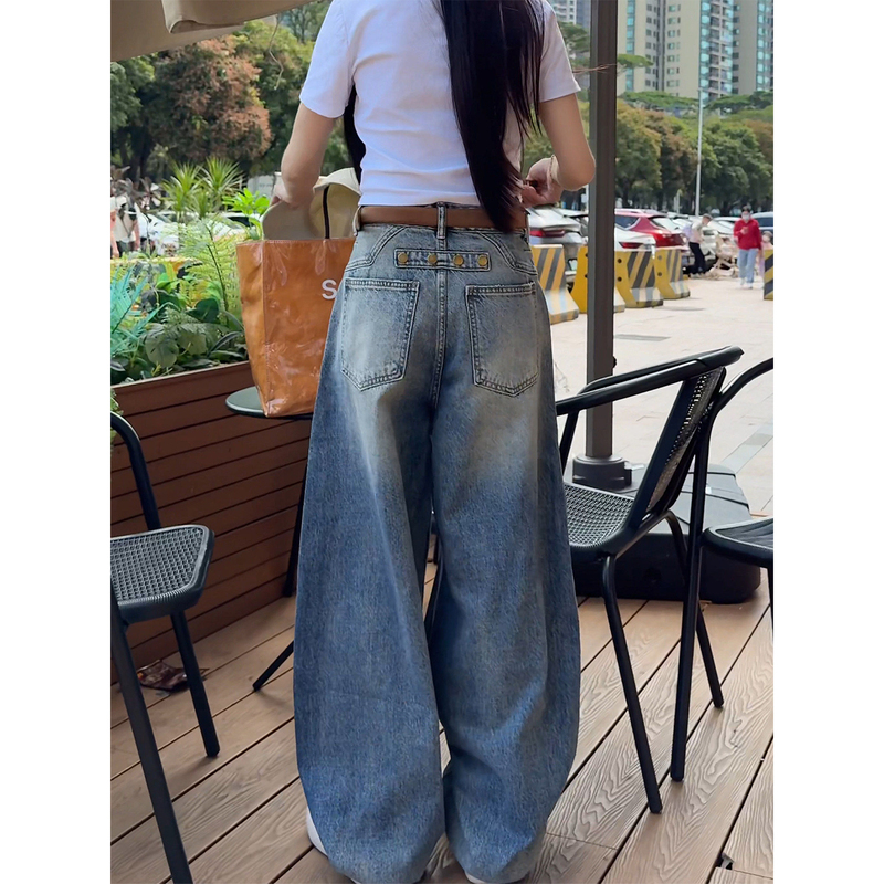 Designed Scimitar-Cut Wide-Leg Jeans for Women, 2026 Summer New Style, Plus Size, High-Waisted, Niche, Slimming Straight-Leg Pants