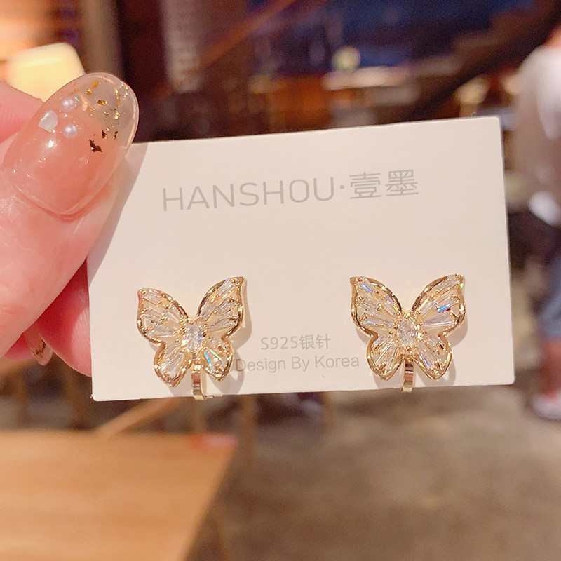 Zircon Butterfly Ear Clip Woman without earthy hole Andromeda Super Fairy 2021 New Tide Lukewarm Wind Earrings