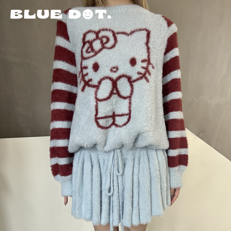 Bluedot Celine Kwan Collaboration Kitty Melody Striped Crew Neck Sweater Dress