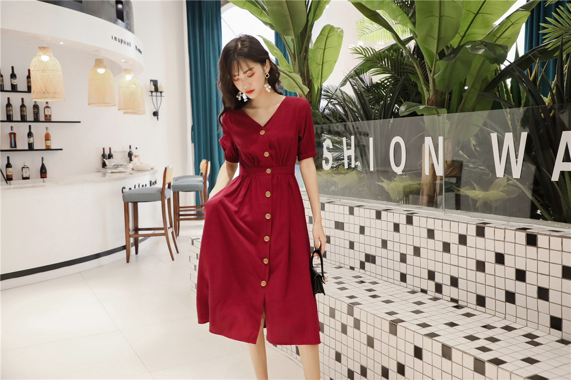 Mùa hè 2019 mới của phụ nữ Pháp eo eo Một chiếc váy chữ ngắn theo phong cách Hepburn - A-Line Váy mẫu váy nhung xòe