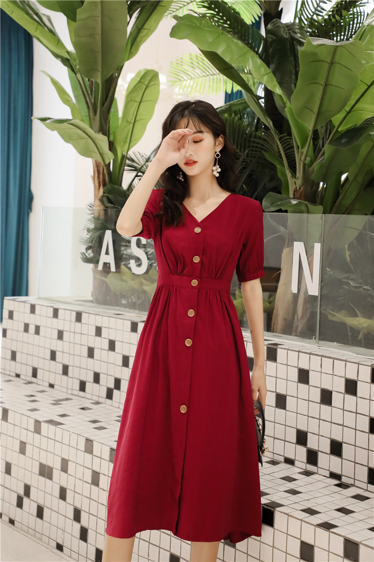 Mùa hè 2019 mới của phụ nữ Pháp eo eo Một chiếc váy chữ ngắn theo phong cách Hepburn - A-Line Váy mẫu váy nhung xòe