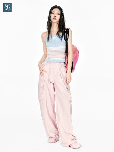 Sens La осень Kpop Pink Low -Waiast Worker Praping Bants Женская сладкая горячая девушка свободна прямые брюки