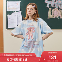 SENCE LA tie-dyed skeleton bear short sleeve couple loose T-shirt tide summer Xinjiang cotton stacked T-shirt