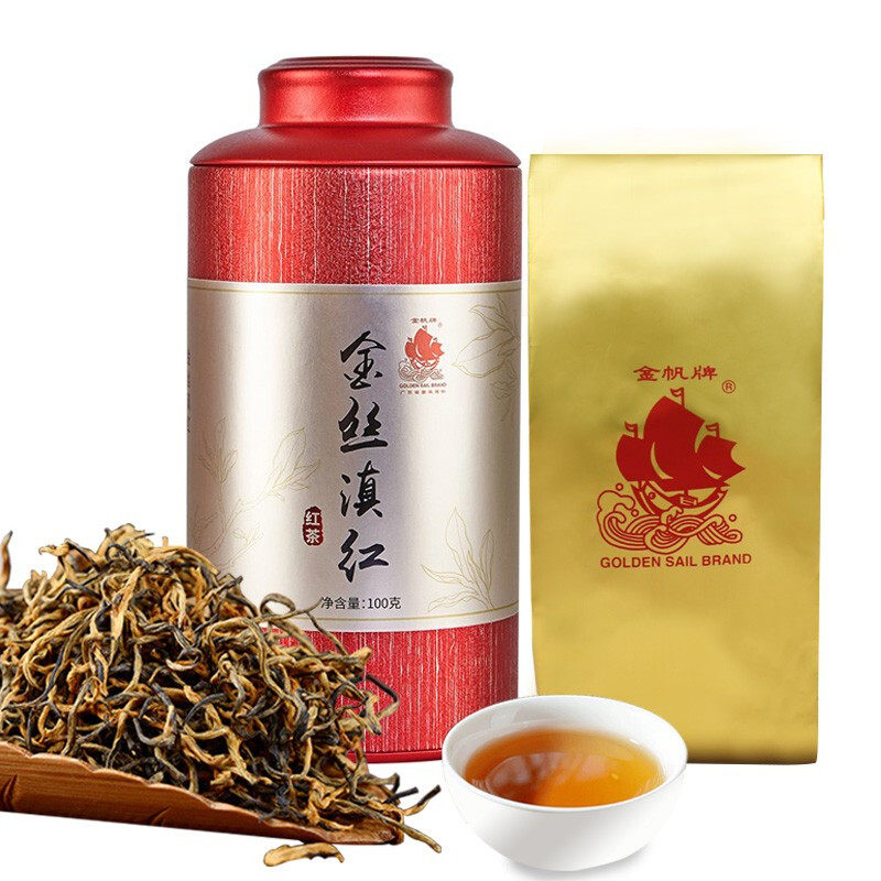Golden Sail Tea Golden Silk Yunnan Red Yunnan Black Tea Special Class Ancient Tree Strong Aroma Type Golden Needle 100g Canned