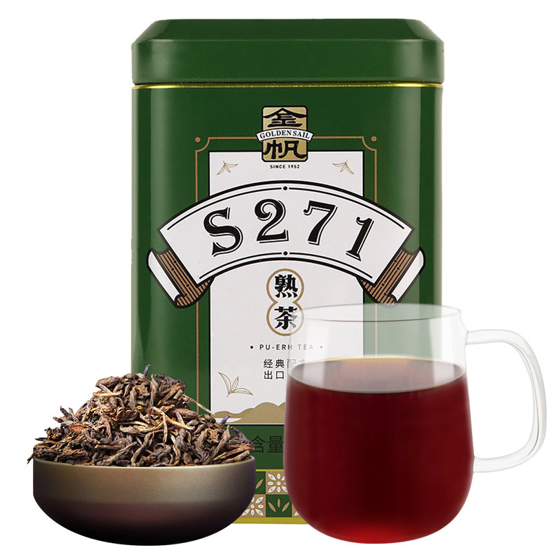 Gold sailor tea S271 Zhengzong Pu'er tea cooked tea pure material loose tea 100g canned nourishing stomach old tree cooked pup