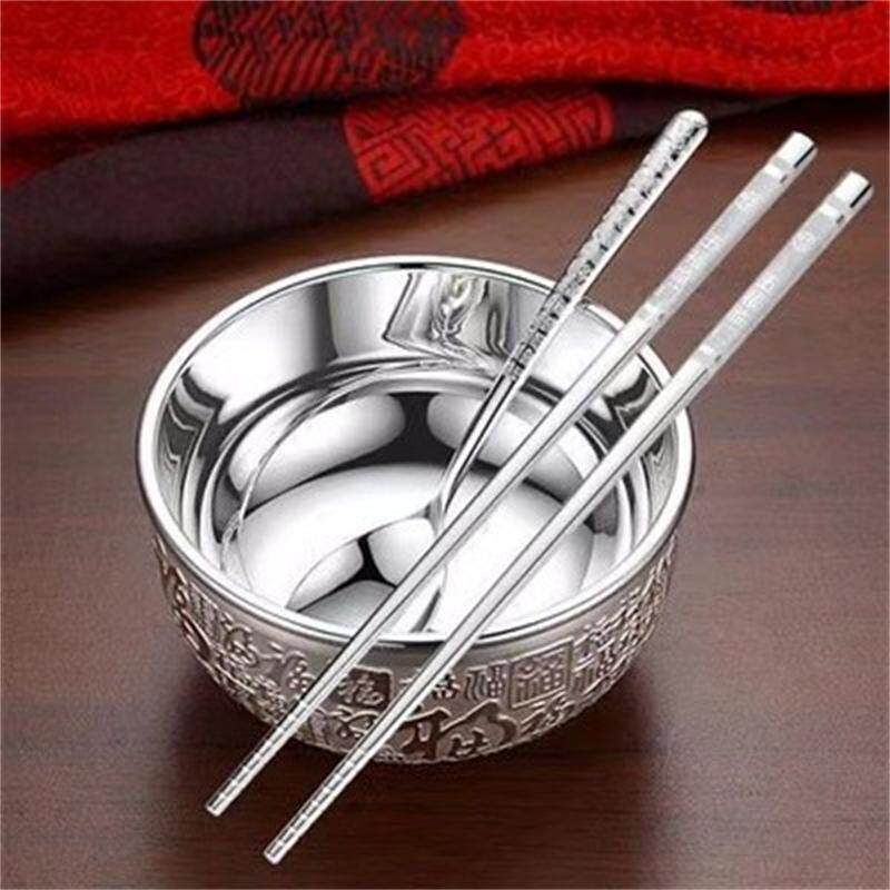 Flash Sale: Silver Bowl 999A Silver-Plated Mature Silver Color Chopsticks Three-Piece Set, Bai Fu Silver Tableware Silver Bowl Set Decoration Flash Sale: Silver Bowl 999A Silver-Plated Mature Silver Color Chopsticks Three-Piece Set, Bai Fu Silver Tableware Silver Bowl Set Decoration
