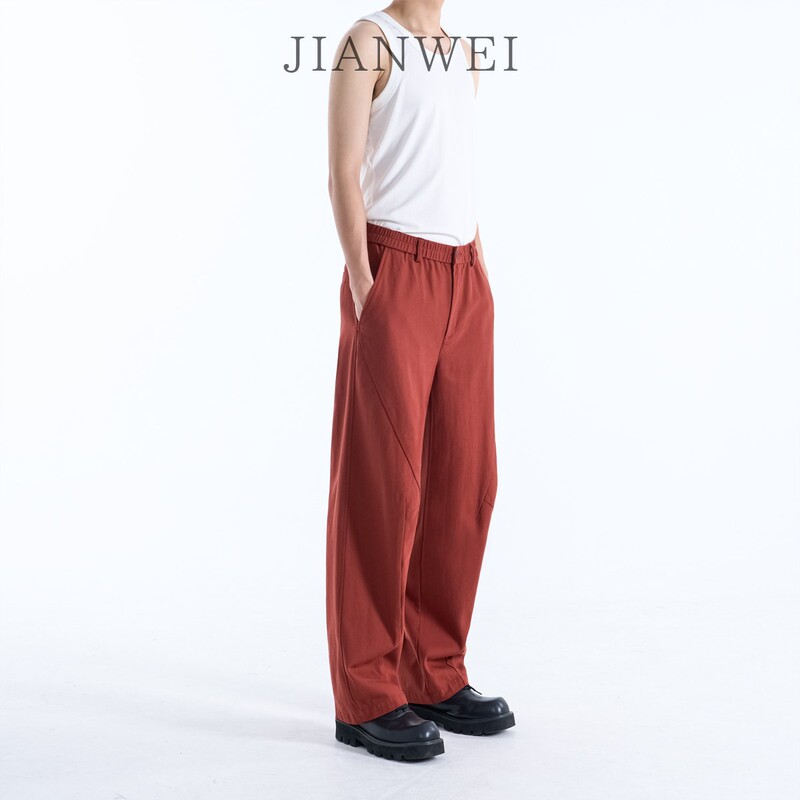 Jianwei Designer Wide-Leg Scimitar Pants, 320g Heavyweight Strong-Twist Cotton, Three-Dimensional Cut Casual Pants, Loose Fit, Slimming Effect Jianwei Designer Wide-Leg Scimitar Pants, 320g Heavyweight Strong-Twist Cotton, Three-Dimensional Cut Casual Pants, Loose Fit, Slimming Effect
