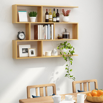 Wall Shelf shelf Wall non-perforated simple creative grid dining table wall hanging solid wood red wine rack bookshelf decoration