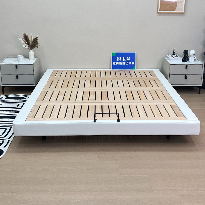 Yuekalan Modern Minimalist Bed Without Headboard, Small Apartment Tatami Leather Bed, Italian-Style Floating Bed, Beech Wood Bedroom Bed Yuekalan Modern Minimalist Bed Without Headboard, Small Apartment Tatami Leather Bed, Italian-Style Floating Bed, Beech Wood Bedroom Bed