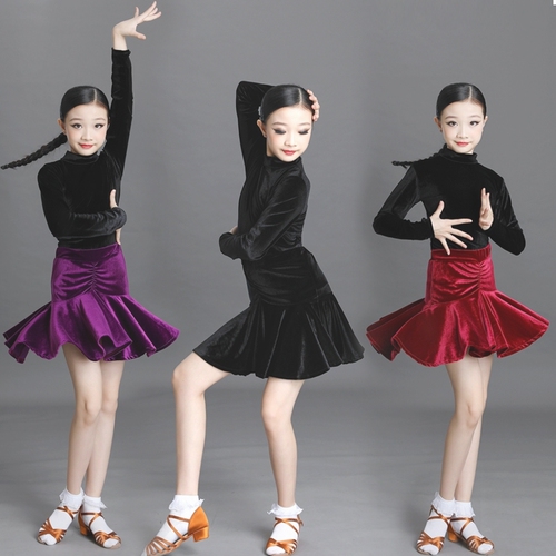 Girls Latin Dance Dresses Children Latin Dance Costume training suit long sleeve girls Latin dance skirt children Latin competition performance dress