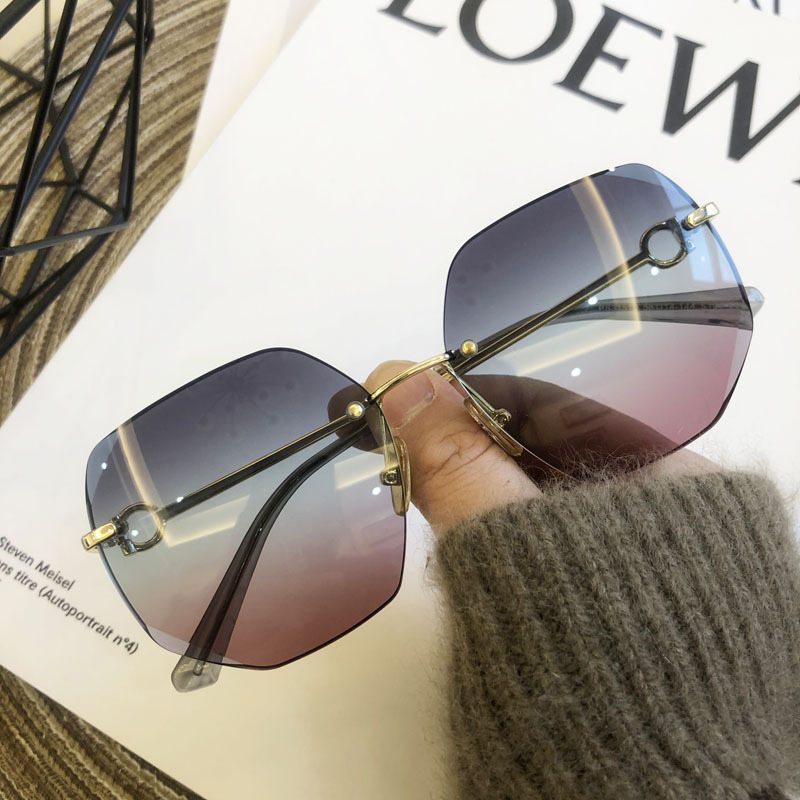 Mo Su new high-end women's trimming frameless polarized sunglasses large frame face repair sunglasses driving glasses