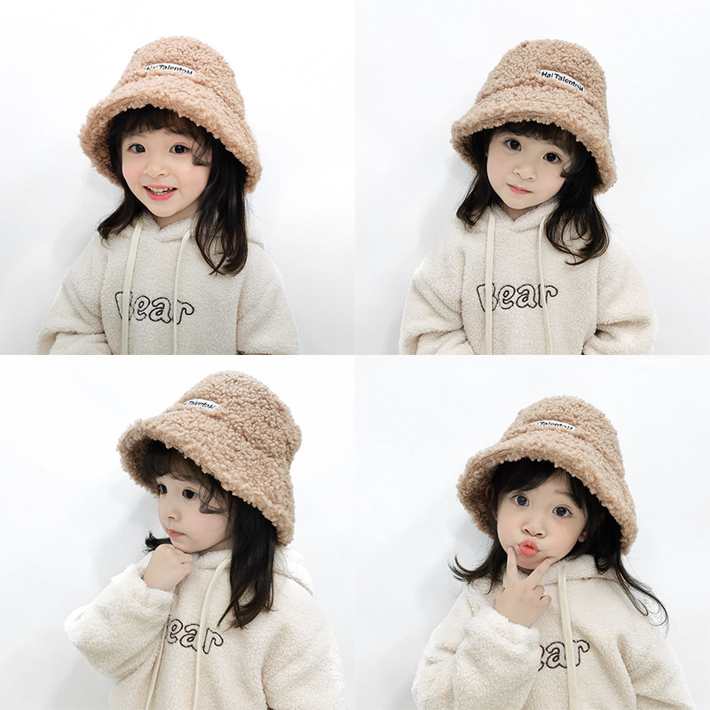 Children's hat autumn winter male and female children's day series goat suede embroidered letter fisherman hat baby warm plush hat tide-Taobao