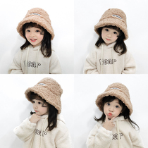  Childrens hats Autumn and winter mens and womens Japanese lambskin embroidered letter fisherman hat baby warm plush hat tide