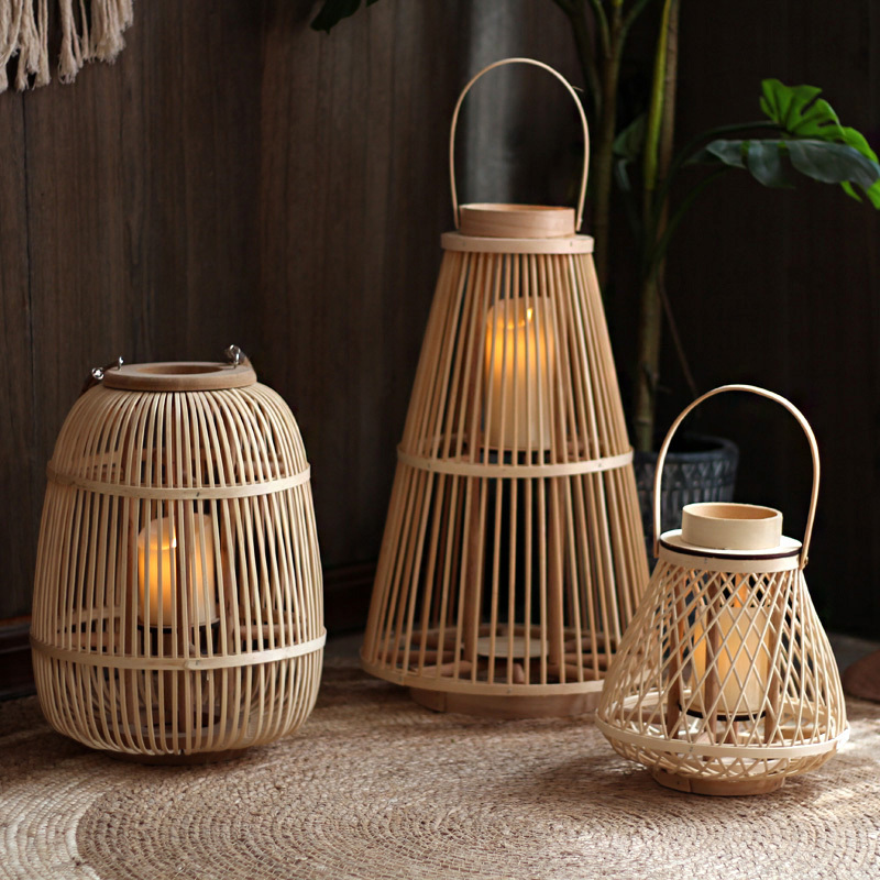 Simple Modern Candlestick Model House B&B Hotel Courtyard Decoration Rattan Floor-Standing Lantern Japanese Nordic Style