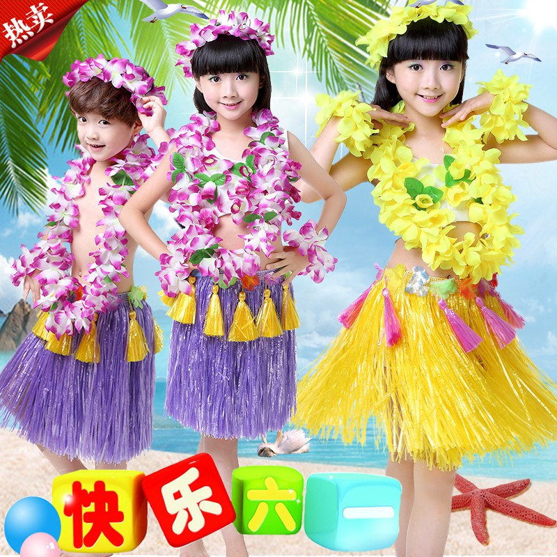 Hawaiian hula dance children's 40CM double-layer thickened eight-piece children's hula performance clothing sports meeting performance