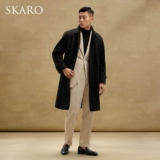 Бархатное двусторонное черное шерстяное длинное шерстяное пальто для отдыха