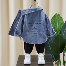 Boy Denim Shirt Spring Autumn 2022 New Children Spring Han Edition Baby Long Sleeve Blouse Blouse Shirt Jacket Jacket