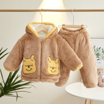 Boys pyjamas winter thickened Baby Childrens Home Conserved Coral Suede Three Layers Clip Cotton Flannel Suede Children