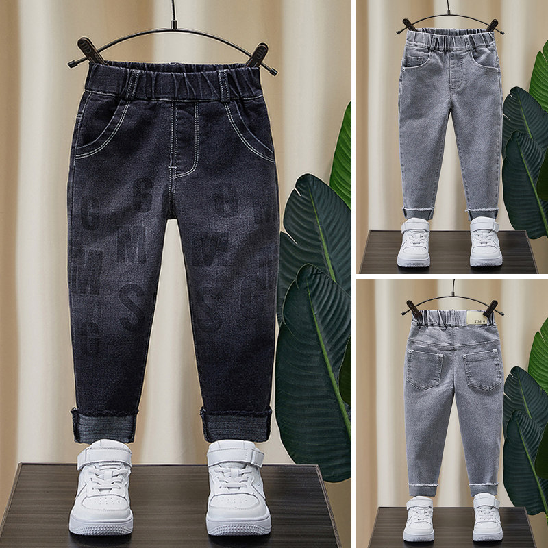 Boys' jeans spring and autumn style 2022 new baby children's black pants children's autumn slim feet autumn clothes