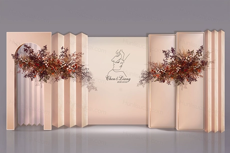 香槟色泰式创意高端简约婚礼设计婚庆效果图背景KT板素材psd-婚礼素材网