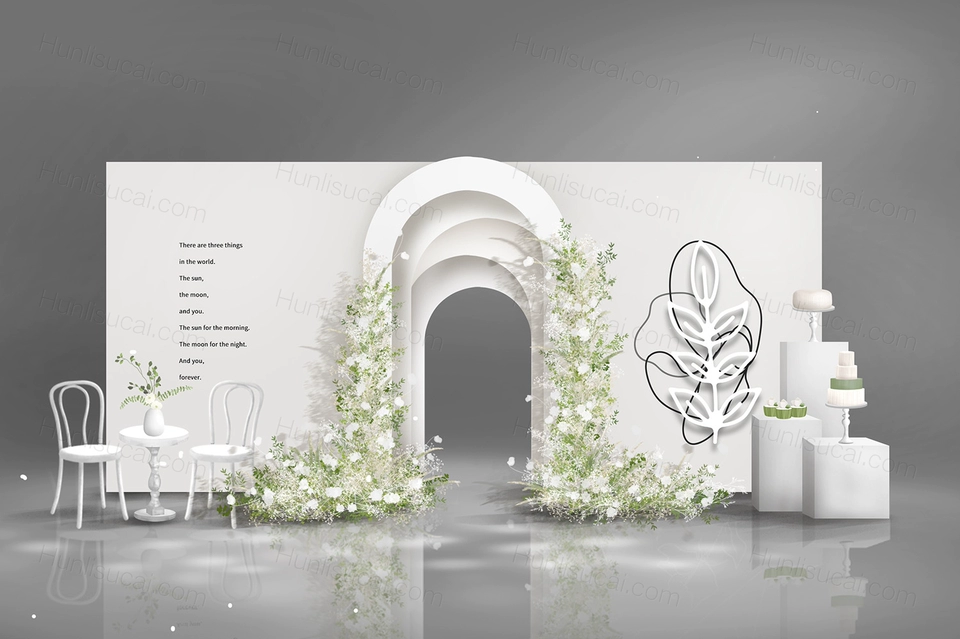 白色简约韩式极简风格高级感婚礼设计展示区背景方案素材效果图-婚礼素材网