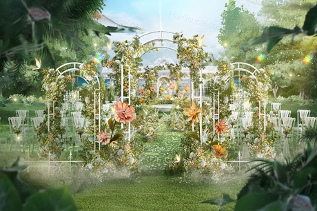 法式庄园高端铁艺棚户外草坪婚礼设计效果图素材psd源文件-婚礼素材网
