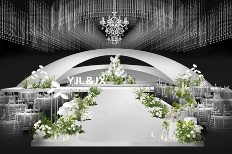 白色高端简约韩式婚礼设计舞台水晶吊顶效果图素材psd源文件-婚礼素材网