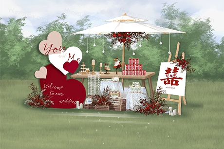 红色白色户外草坪婚礼设计效果图舞台展示区迎宾区背景素材psd-婚礼素材网