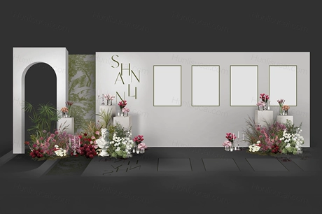 白绿粉色泰式简约婚礼效果图韩式大气婚庆舞台迎宾仪式区案例素材-婚礼素材网