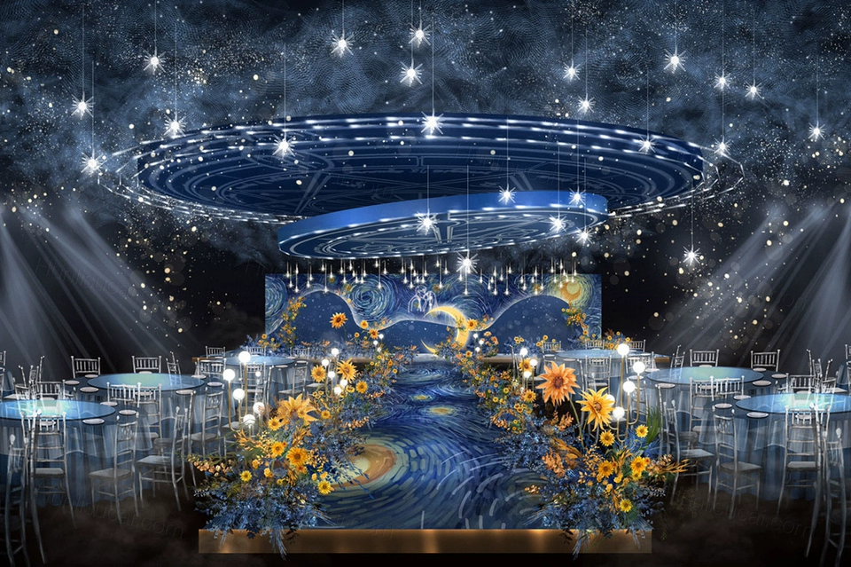 星空梵高油画风小王子婚礼设计效果图psd分层含制作文件素材-婚礼素材网