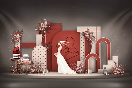 橘红色香槟色高端INS泰式婚礼设计婚庆效果图背景方案布置素材-婚礼素材网