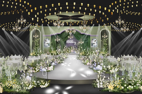 牛油果绿色剧院风法式欧式花园吊顶婚礼效果图psd源文件素材设计-婚礼素材网