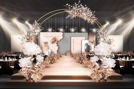 粉色灰色高端侘寂风婚礼设计婚庆效果图背景素材psd源文件-婚礼素材网