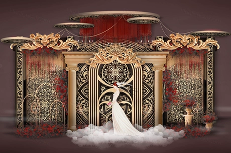 金色黑色哥特风格高端欧式婚礼设计婚庆效果图背景方案素材psd-婚礼素材网