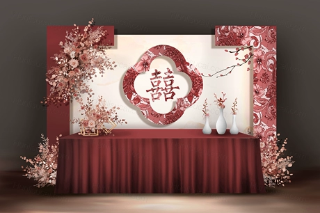 红色白色新中式高端喜庆婚礼设计婚庆效果图背景方案PSD素材-婚礼素材网