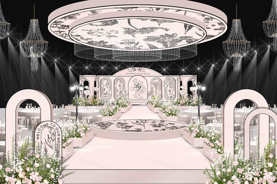 黑白色小香风法式婚礼设计高端时尚婚礼设计效果图素材psd-婚礼素材网