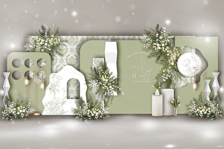 复古风格牛油果绿色小清新侘寂风婚礼设计效果图背景素材psd-婚礼素材网