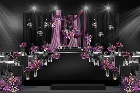 黑紫色韩系布幔线帘水晶婚礼效果图psd源文件素材婚礼-婚礼素材网