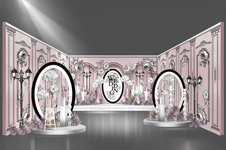 粉色小香风法式庄园风格婚礼设计效果图背景方案素材psd源文件-婚礼素材网