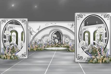 白绿色韩式小清新满天星婚礼花艺手绘素材psd分层源文件白色布幔-婚礼素材网