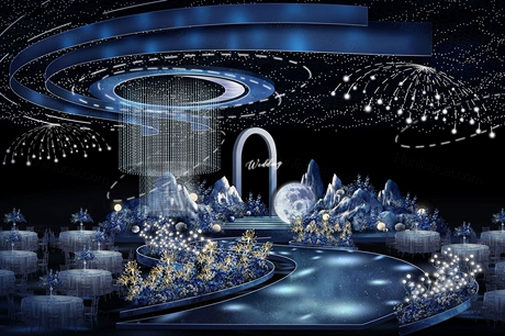 蓝色梦幻星空浪漫婚礼星空月亮婚礼梦幻星辰婚礼效果图ps素材分层-婚礼素材网