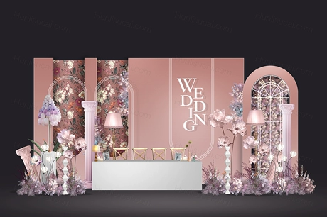 粉色哑光粉高端法式庄园主题婚礼设计效果图背景方案素材psd-婚礼素材网
