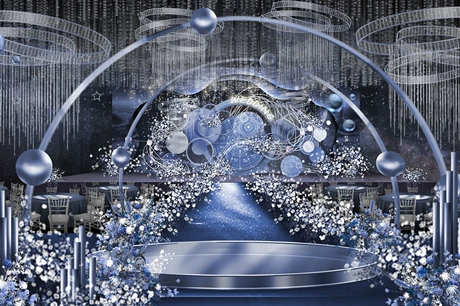 蓝色星空主题星球星座罗马时钟创意背景婚礼设计婚庆效果图素材-婚礼素材网